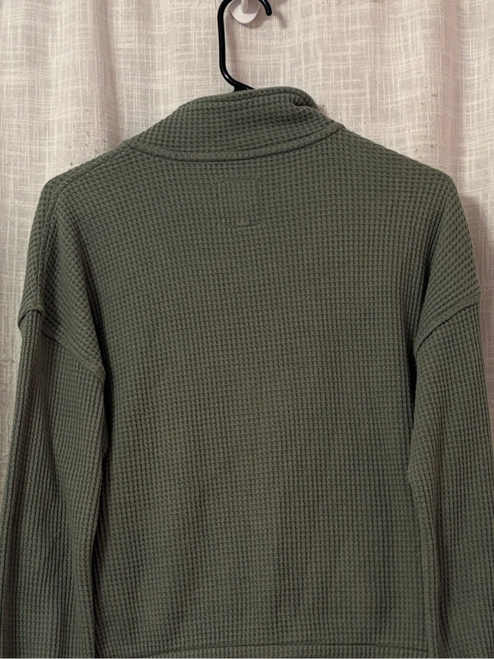 Aerie Waffle Knit Sage Green Quarter Zip Cropped Sweatshirt